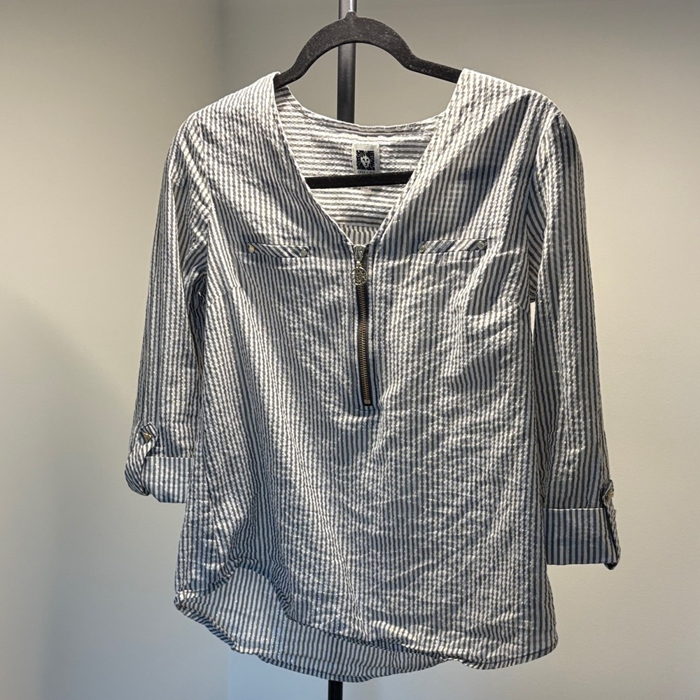 Anne Klein Black and White Striped Blouse
